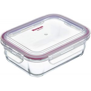 Checarzhn--No1-Boîte De Conservation En Verre, Couvercle Clipsable, Volume 370 Ml, Hermétique, Adapté À La Congélation, Micro-Ondes, Four, Sans Bpa, Verre/Plastique/Silicone, Transparent/Rouge, 23412 - Neuf