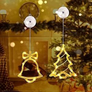 Lumières de Noël intérieures,10 rideaux LED blanc chaud à piles avec ventouses,minuterie,guirlandes lumineuses de fenêtre pour la décoration de Noël,par - Neuf