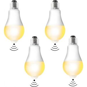 Lot De 4 Ampoules Led Avec Détecteur De Mouvement Pir E27 12 W Blanc Chaud 3000 K Capteur De Lumière Ampoule À Économie D'énergie Pour Couloir - Neuf