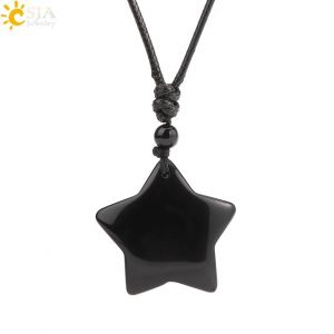 Collier En Cristal Étoile De Guérison, Pendentif En Pierre Naturelle, ?il De Tigre, Améthyste, Quartz Rose, Obsidienne Noire, Pour Hommes Et Femmes, H301--Black-Obsidian - Neuf