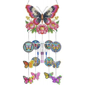 Kit De Peinture Diamant &Agrave; Faire Soi-M&ecirc;me,Carillon &Eacute;olien,5d,Double Face,Cristal Diamant,Pendentif Papillon,Carillon Rotatif,Kit De Bricolage Pour La Maison,Le Jardin,La Fen&ecirc;tre - Neuf