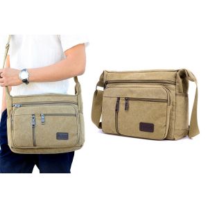 Sac bandouli&egrave;re en toile pour homme, id&eacute;al pour les voyages et les activit&eacute;s de plein air - Kaki - Neuf