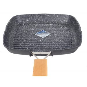 SUBZONAL-Po&ecirc;le &agrave; griller 24 cm Base &agrave; induction Antiadh&eacute;sive Po&ecirc;le grill en bois Poign&eacute;e pliable en aluminium pour plaques de cuisson Int&eacute;rieur Carr&eacute; BBQ Po&ecirc;le grill, Noir - Neuf