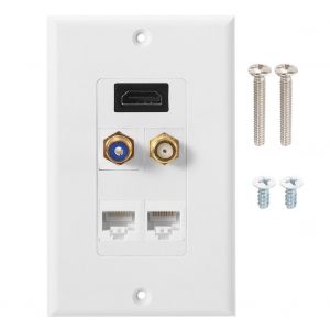 HJLIAN HDMI + tete F + pour RCA + CAT5E Informations Panneau de prise Panneau de plaque murale Norme americaine - Neuf
