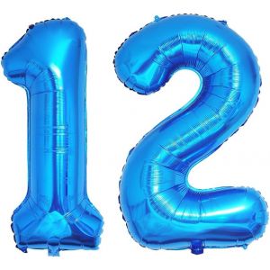 40 Pouces Foil Ballons Chiffre 12/21 Bleu (101cm),Gonflable Hélium ou Air,Géant Numéro 0-9,10-29,30-100,Grand Ballons pour Mariage,Décoration de Fête d'anniversaire - Neuf