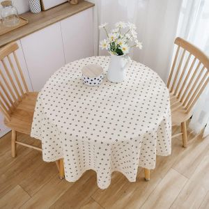 Chenquansarl-Nappe Ronde Coton Et Lin Imprimé Fleuri150cm, Nappe Table Ronde Décorer Tissu Antipoussière Lavable, Grand Nappe Rond Pour Table À Manger Salon Pique-Nique Round Tablecloth (Beige) - Neuf