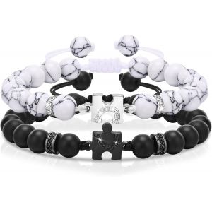 Kal-Couples Bracelet Cadeau Femmes Hommes : 2pcs Personnalisé Gravure Couple Bracelets Perles Amitié Bracelet Réglable Pour Couple Hommes Femmes Famille Ami - Neuf