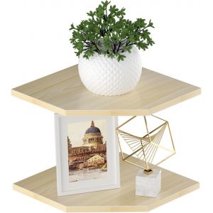 CAUC-&Eacute;tag&egrave;re d'angle 30 cm - Fixation Murale avec Trou de Fil, 2 Niveaux 33,7 cm Profond, &Eacute;tag&egrave;re d'angle en Bois &agrave; Suspendre pour Rangement Mural, Grain de Bois Blanc Clair - Neuf