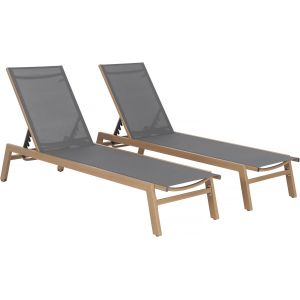 Lot De 2 Bains De Soleil En Aluminium Imitation Bois "Elysia" - Gris - Neuf