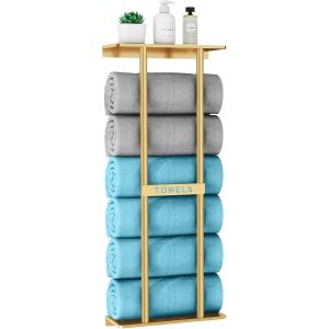 Ulteronixshop-Porte Serviette Murale 76cm Porte-Serviettes Salle de Bain Grand Rangement Support pour Serviettes Roul&eacute;es Range Serviettes de Bain, Dor&eacute;, 76x32x14cm - Neuf
