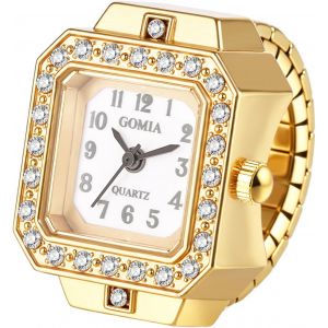 Kalanka-Bague Montre Femme &Eacute;lastique:Montre Bague &Agrave; Quartz Extensible En Alliage Avec Cadran Rectangulaire Strass Et &Eacute;chelle &Agrave; Chiffres Arabes-Cadeau Anniversaire Saint-Valentin - Neuf