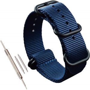 Kal-22mm Bleu Bracelets De Montres Pour Homme Bracelet Nylon Militaire Mat 5 Boucles - Neuf