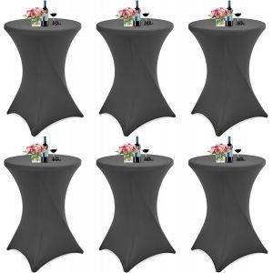 Lot De 6 Housse Pour Table Haute De Bistrot Ø 80-85 Cm, Nappe Cocktail Ronde Blanc, Housse De Table De Cocktail Extensible En Spandex Pour Table De Banquet De Cocktail De Mariage(Gris Foncé) - Neuf