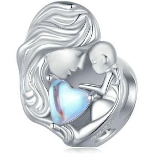 S925 Pendentif En Argent Sterling Pour Bracelet Et Collier Pandora, Coeur En Argent Sterling En Pierre De Lune Pour La M&egrave;re Et L'enfant, Cadeau De Vacances Pour Les Femmes Et Les M&egrave;res - Neuf