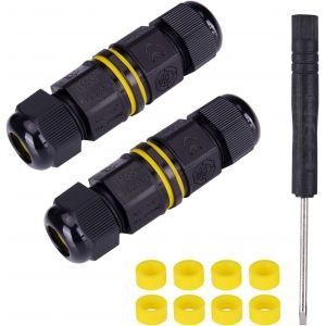 Bo&icirc;te de Jonction &Eacute;tanche IP68 Connecteur de C&acirc;ble Ext&eacute;rieur en 4 P&ocirc;les pour C&acirc;ble &Oslash; 5-12mm Coupleur de Manchon Externe Bo&icirc;tier &Eacute;lectrique Ext&eacute;rieur Bo&icirc;tier de D&eacute;rivation (Lot de 2) - Neuf