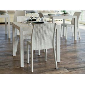 Ulteronixshop-Table D'ext&eacute;rieur Marte, Etag&egrave;re Carr&eacute;e Fixe, Table De Jardin Polyvalente Effet Rotin, 100% Made In Italy, 80x80h74 Cm, Blanc - Neuf