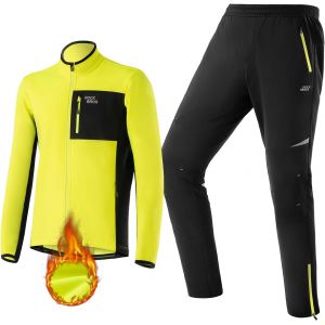 Subzonal-Veste De Cyclisme Homme + Pantalon De Cyclisme Homme En Polaire Pour Hiver, V&ecirc;tement V&eacute;lo Cycliste Haute R&eacute;fl&eacute;chissant Chaud Vert Fluo - Pour Vtt V&eacute;lo Route Course Sport Ext&eacute;rieur - M-4xl - Neuf