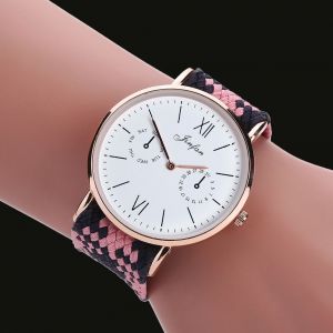 Montre A Quartz De Style Ethnique Avec Bracelet Tisse Et Decoration Pour Homme Et Femme (Rose) - Neuf