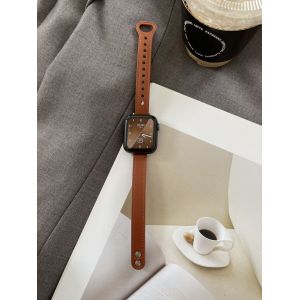 Nouveau Style Pour Apple Watch Applewatchse6789 Génération Iwatch10 Bracelet En Cuir Véritable Tempérament À Double Boucle-Couleur Unique - Rouge Marron - 38/40/41/(10e Génération 42 Mm) Universel - Neuf