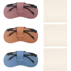 Kathlelxh-Sac De Lunettes De Soleil En Cuir Pu 3 Pièces Et Lingettes 3 Pièces, Sac De Rangement Portable, Accessoires De Verres, Couvercle De Protection Des Lunettes De Soleil.[H1395] - Neuf