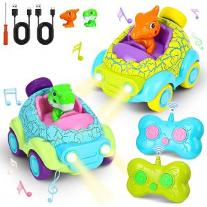 KAJGL-Set De 2 Jouet Voiture Telecommandé Enfant,Voiture Telecommandé Enfant 2 Ans,Jouet Dinosaure Avec Lumières Et Musique,Cadeaux Pour Enfants 2-6 Ans - Neuf