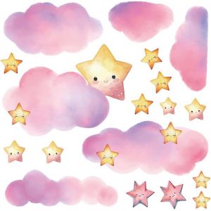 Stickers Muraux,2 Stickers Muraux Nuages Roses Stickers Muraux Nuages Lumineux Stickers Nuages Fluorescents D&eacute;coration Murale Enfant D&eacute;coration Salon - Neuf