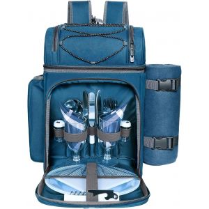 Ulteronixshop-Eu-36083-Bl2 Sac &Agrave; Dos De Pique-Nique Glaci&egrave;re Pour 2 Personnes Avec Sac Isotherme Anti-Fuite Et Porte-Vin, Couverture Polaire, Ensemble De Couverts, Pour Plage, Voyages, Randonn&eacute;e, Cam - Neuf