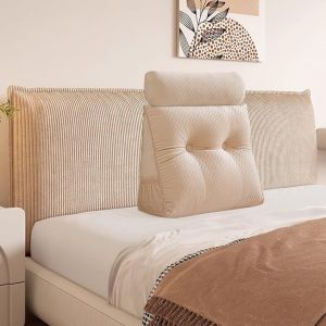 Ulteronixshop-Velvet Headboard Wedge Coussin avec Roll Coussin,Couverture Amovible lit de Jour Oreiller de t&ecirc;te, Appui de positionnement du Dossier Oreiller Repos Lecture Relaxant (Beige, 60 * 50 * 2 - Neuf