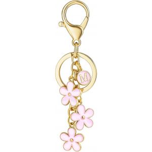 Suieo Porte-Clés En Forme De Lettre De L'Alphabet,Motif De Fleur Rose,Convient Pour Sacs À Main,Sacs À Dos,Porte-Clés Pour Femme,Rose,L - Neuf