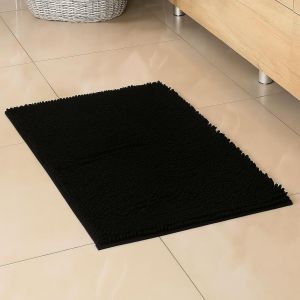 KAL-Loop Tapis De Bain En Chenille Doux Et Absorbant Pour Sol De Salle De Bain, Dos Antidérapant, Séchage Rapide - 45 X 60 Cm Et 50 X 80 Cm (Noir, 45 Cm X 60 Cm) - Neuf