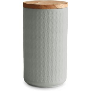 KAL-Springlane Conteneurs De Stockage En Céramique Avec Couvercles En Bois, Couvercles En Bois D'Hévéa, Conteneurs De Stockage (Gris Clair, 10,1 X 18,3 Cm) - Neuf
