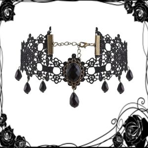 Colliers En Dentelle Noire,Collier Gothique Steampunk,Colliers En Pierre Précieuse Rétro,Pendentif En Cristal,Collier En Diamant Pour Halloween,Cosplay,Fête,Bijoux Pour Femmes Et - Neuf