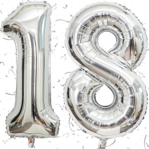 SJZG-Ballon G&eacute;ant En Forme De Chiffre 18-101 Cm - D&eacute;coration De 18&Egrave;me Anniversaire - Pour Gar&ccedil;ons Ou Filles - En Aluminium - En Forme De Chiffre 18 - Fournitures De D&eacute;coration (Num&eacute;ro 18) - Neuf