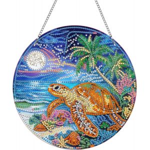Trahoo-Diy Tortue Diamond Painting Pendentif, Animal Pendant Broderie Diamant Kit Avec Cha&icirc;ne, Pour Jardin Maison Porte Et Fen&ecirc;tre D&eacute;coration Cadeaux 20x20 Cm(Tortue) - Neuf