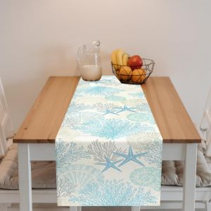 Eryi-Chemin De Table, Chemin De Table Bleu, Décoration Maritime Outdoor, Chemin De Table Moderne Lavable Pour Décorer Le Bureau, 33×150 Cm - Neuf