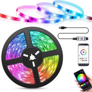 KALANKA-Ruban LED, LED Chambre 2m, RGB Bande LED Lumineuse Contrôlé, Bluetooth APP Contrôle Lumiere Led, USB Bandeau Led Decoration, Résistant à l'eau LED Chambre Decoration pour Maison Cuisine, Mari - Neuf