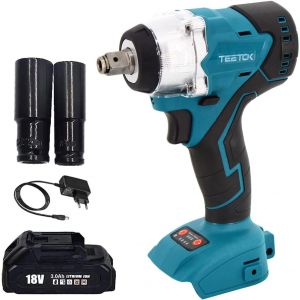Teetok Batterie clé à chocs de Remplacement pour Makita Sans Fil DTW300Z, Moteur Brushless 420NM avec 2 prises (19 / 22 mm) (Batterie 3.0, Chargeur 2A) - Neuf