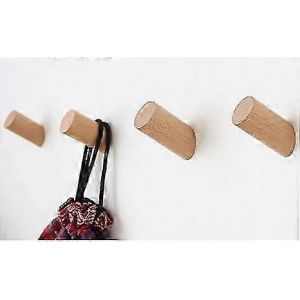 Crochets muraux en bois,paquet de 4 crochets &agrave; manteaux Crochets en bois rustiques muraux Porte-chapeau de crochet de robe robuste | Crochets pour suspendre les serviettes de salle de bain (bois de h&ecirc; - Neuf