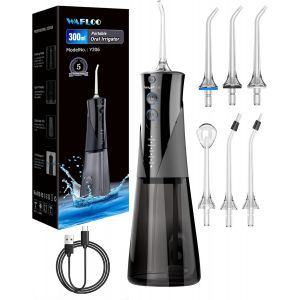 Water Flosser,5 Modes,6 Tips,Refillable,Portable,300 Ml Tank,Electric Flosser,Ipx7 Waterproof,Teeth Cleaning Ideal For Home And Travel (Black) - Neuf