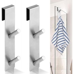 2 Pi&egrave;ces Crochets de Porte de Douche - Crochets de Suspension pour Serviettes Sans Per&ccedil;age - Crochet douche,Crochets de porte pour portes de douche en verre sans cadre(17,8cm) - Neuf