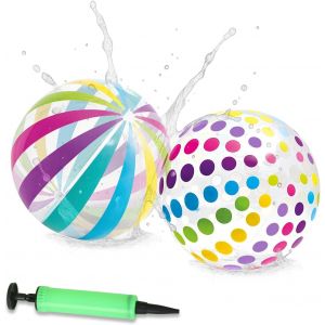 Kal-Ballons De Plage Gonflables Avec Pompe &iquest; Lot De 2 Balles D'eau Pvc (40cm) Pour Enfants & Familles &iquest; Ray&eacute; Multicolore & Pois &iquest; Jouet &Eacute;t&eacute; Pour Jardin, Piscine, Vacances - Neuf