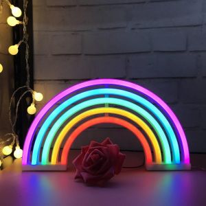 Signes Lumineux Arc-En-Ciel N&eacute;on - Veilleuse &Agrave; Led Pour Cadeau D'enfant, Mur, F&ecirc;te D'anniversaire, No&euml;l, D&eacute;coration De Mariage - Neuf