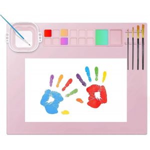 AYUHR-Tapis de peinture en silicone pour le bricolage, revêtement antiadhésif - Avec gobelet de nettoyage pliable et porte-stylos - Tapis de peinture en silicone - Pour les projets de bricolage (rose - Neuf