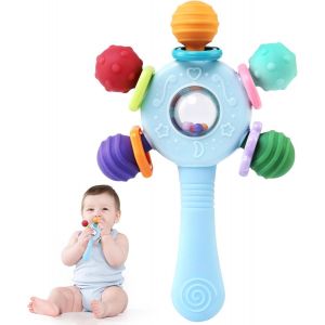 Tdrfl-Jouet Dentition Bebe 0-3 Mois,Anneau De Dentition Pour Bébé,Hochet Bébé De Développement,Jeux D¿Eveil Sensorielle Educatif Cadeau Pour Naissance Enfant 6 9 12 Mois (Blanc) (Blue) - Neuf