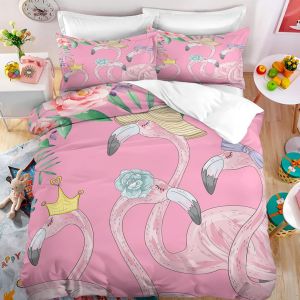 Parures De Lit Doux Confortable Housse De Couette Fille Microfibre Housse De Couette X Flamant Rose X Cm + X Taies D'oreiller Xcm - Neuf