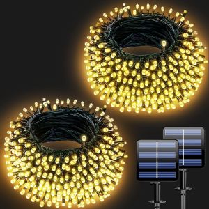 KAL-Guirlandes Lumineuses Solaires Étanches - 20M 200 Led Pour Pergola/Mur/Clôture, Jardin, Extérieur | 8 Modes De Clignotement | Autonomie 8-10H | Ip65 | Décoration Festive Écologique - Neuf