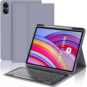 Coque Clavier pour Redmi Pad Pro 12.1 Pouces 2024, AZERTY Français Clavier Rétroéclairé Bluetooth Magnétique Détachable avec Fente pour Stylo pour Tablette Xiaomi Redmi Pad Pro 12.1"", Violet - Neuf