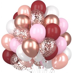 KALANKA-60 Pièces Ballons Or Rose Vin Rouge, Anniversaire Confettis Helium Ballon, Or Rose Pink Vin Rouge Latex Ballon, Or Rose Vin Rouge Ballons Anniversaire Mariage Baby Shower Décoration de Fête - Neuf