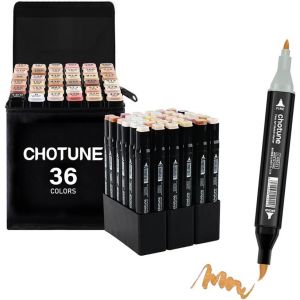 Marqueurs,36 Tons De Peau Feutre Alcool,Nouveaux Marqueurs Double Pointe,Livré Avec Une Base De Rangement Noire Pour Étui De Transport,Pour Croquis De Manga - Neuf