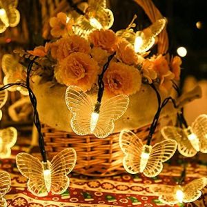 AIOU-Guirlande Lumineuse Papillon Solaire,&Eacute;tanche 20 Pieds 30Led Cristal Jardin Papillon Lumi&egrave;res Solaires 8 Modes Guirlandes Ext&eacute;rieures Jardin Pelouse D&eacute;coration De Mariage De No&euml;l (Blanc Chaud) - Neuf